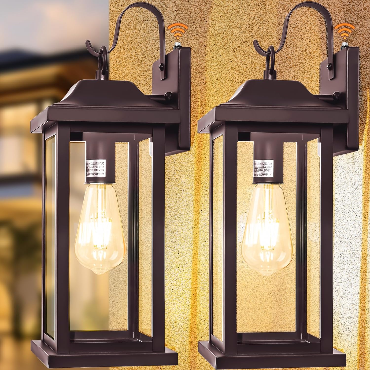 Dusk to Dawn Outdoor Wall Sconces 17 Inch Large Bronze 2-Pack