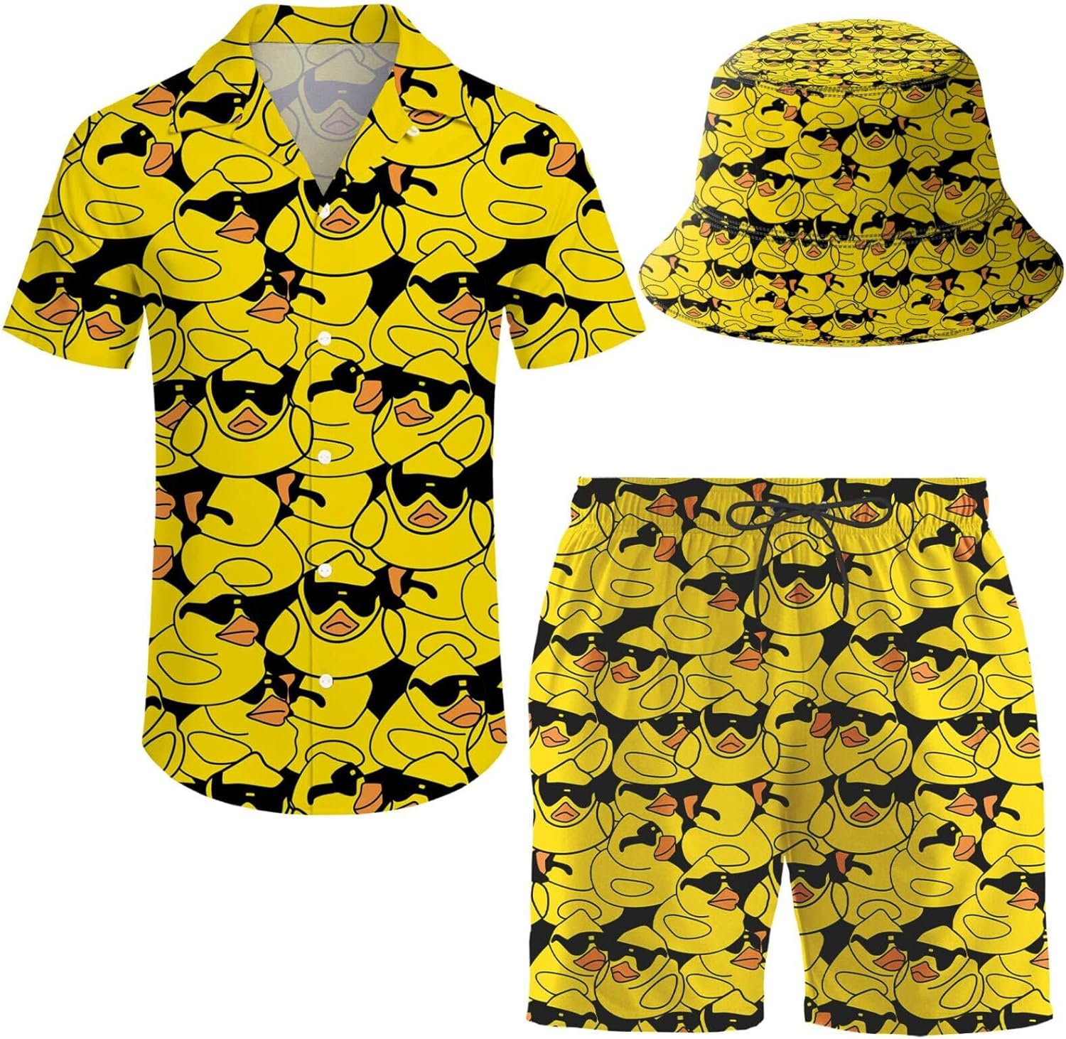 Men's 2 Piece Tracksuit Hawaiian Shirt and Shorts Set with Hat