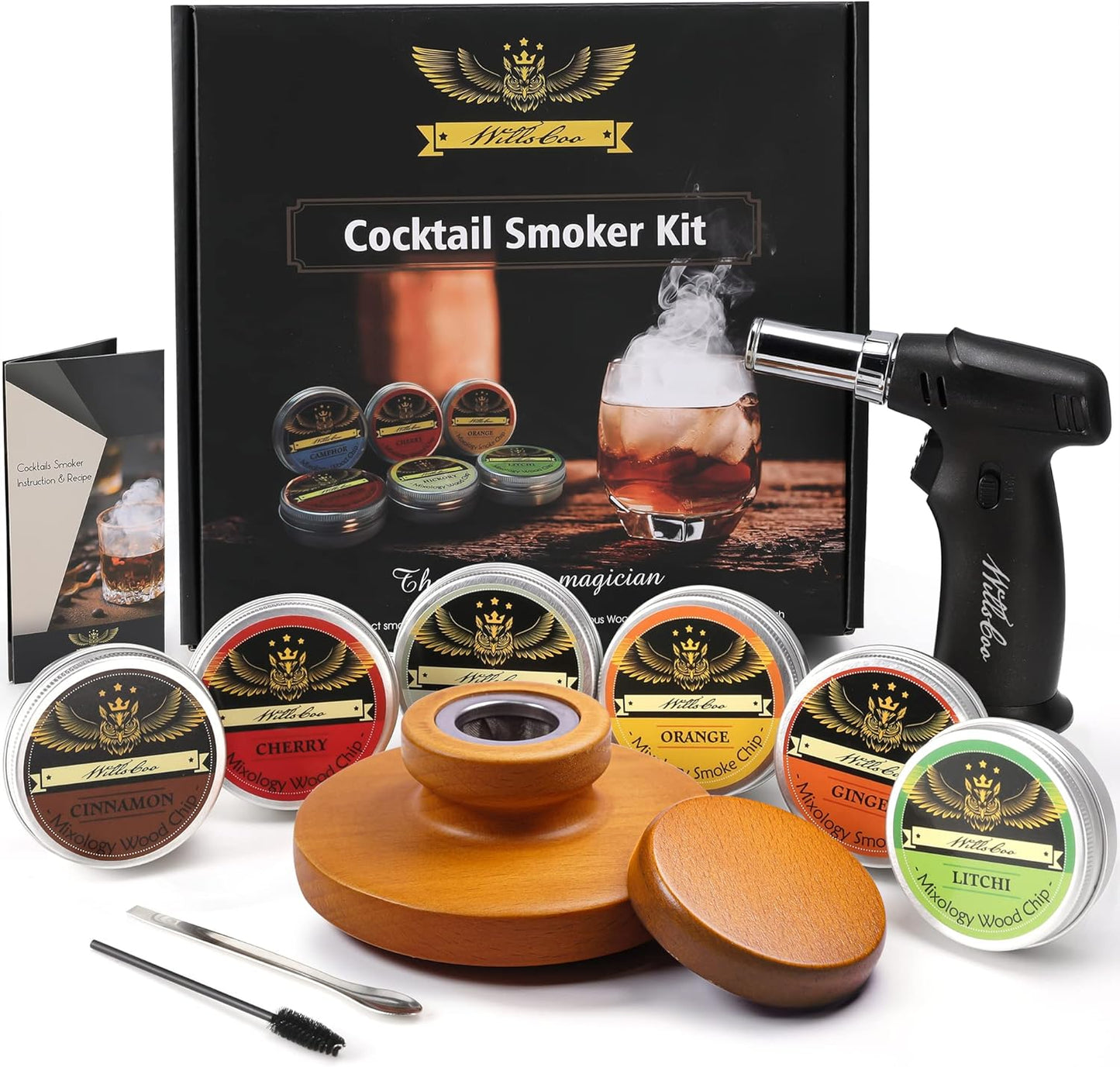 Cocktail Smoker Kit - Handmade Wood Smoker with Torch & Chips