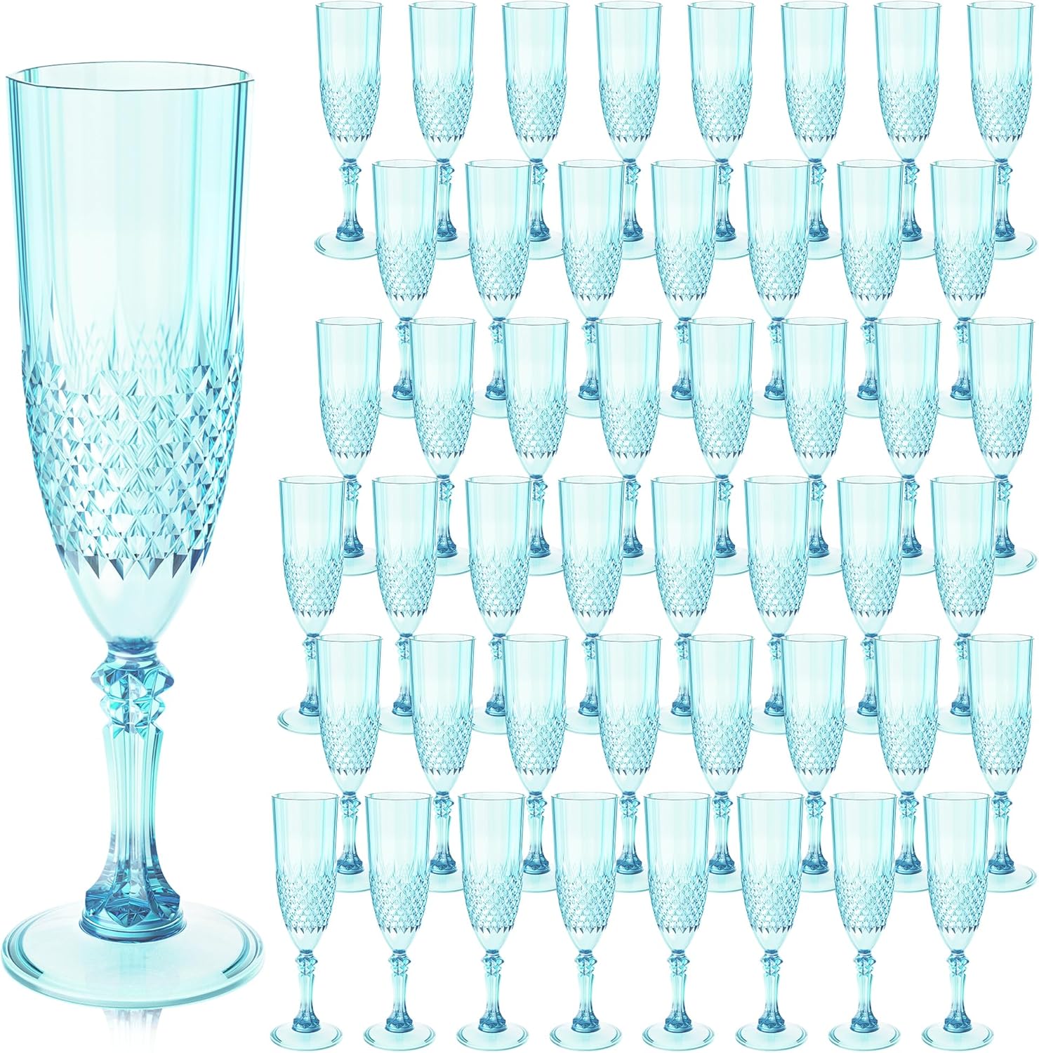 Plastic Champagne Flutes Set of 48 Light Cyan Goblets for Events