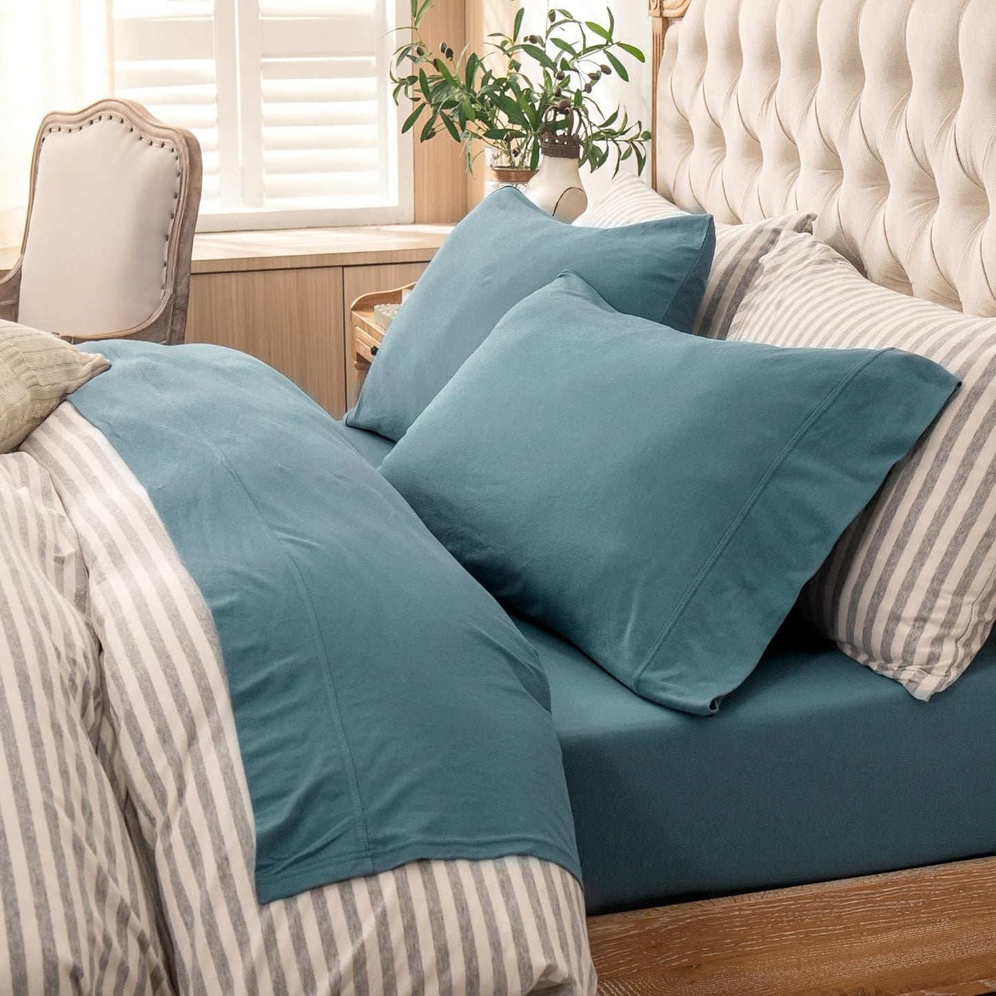 PURE ERA Jersey Knit Bed Sheet Set - Soft Comfy 100% Cotton