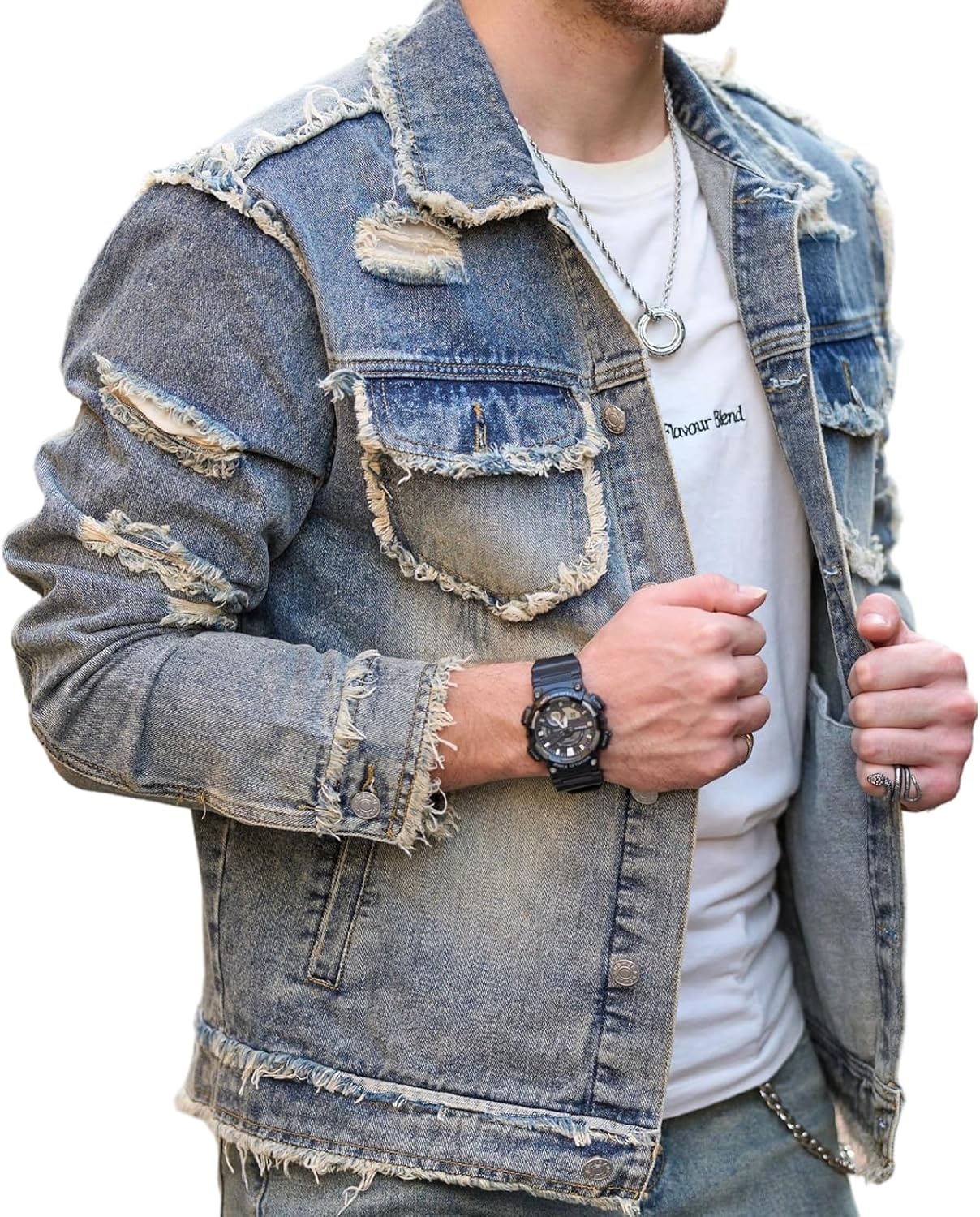 Men's Stretch Slim Fit Jean Jacket for Fashionable Outdoor Wear