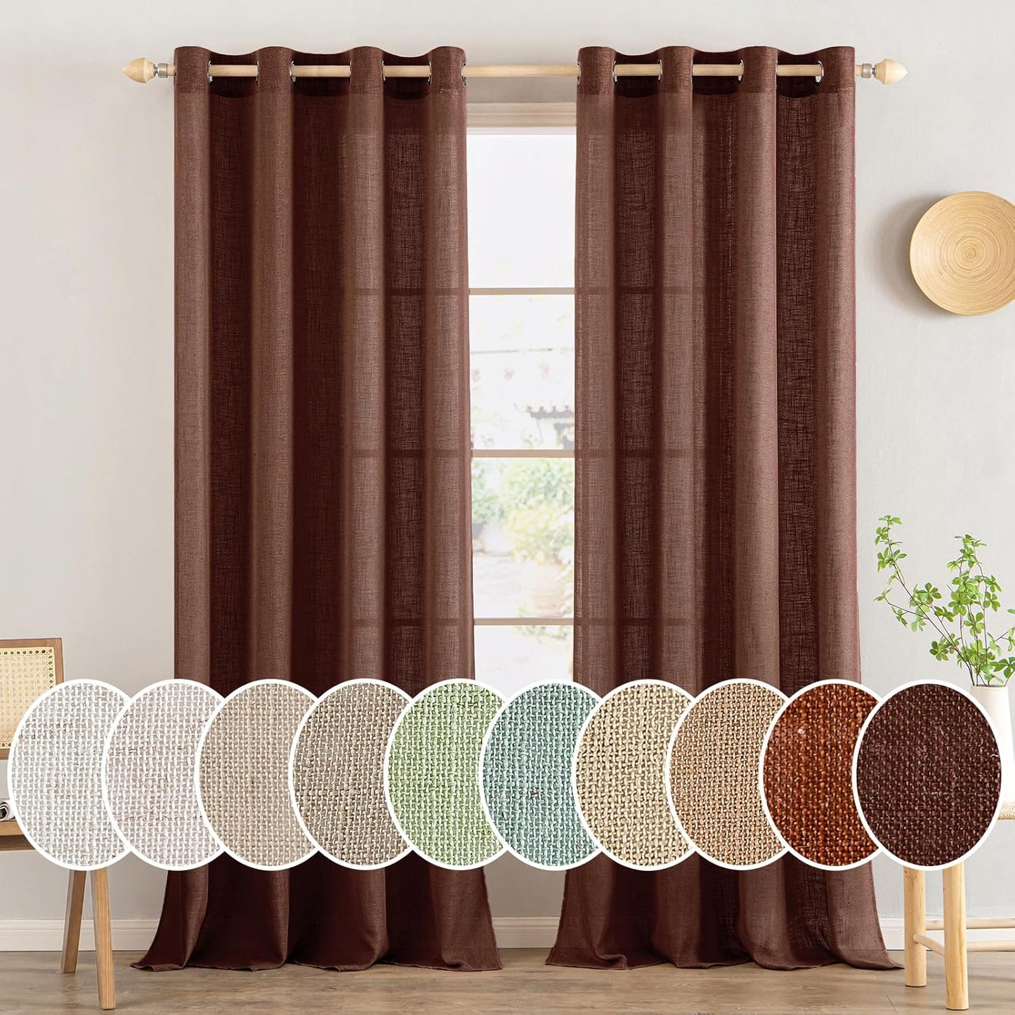 MIULEE Chocolate Brown Linen Curtains for Stylish Home Decor