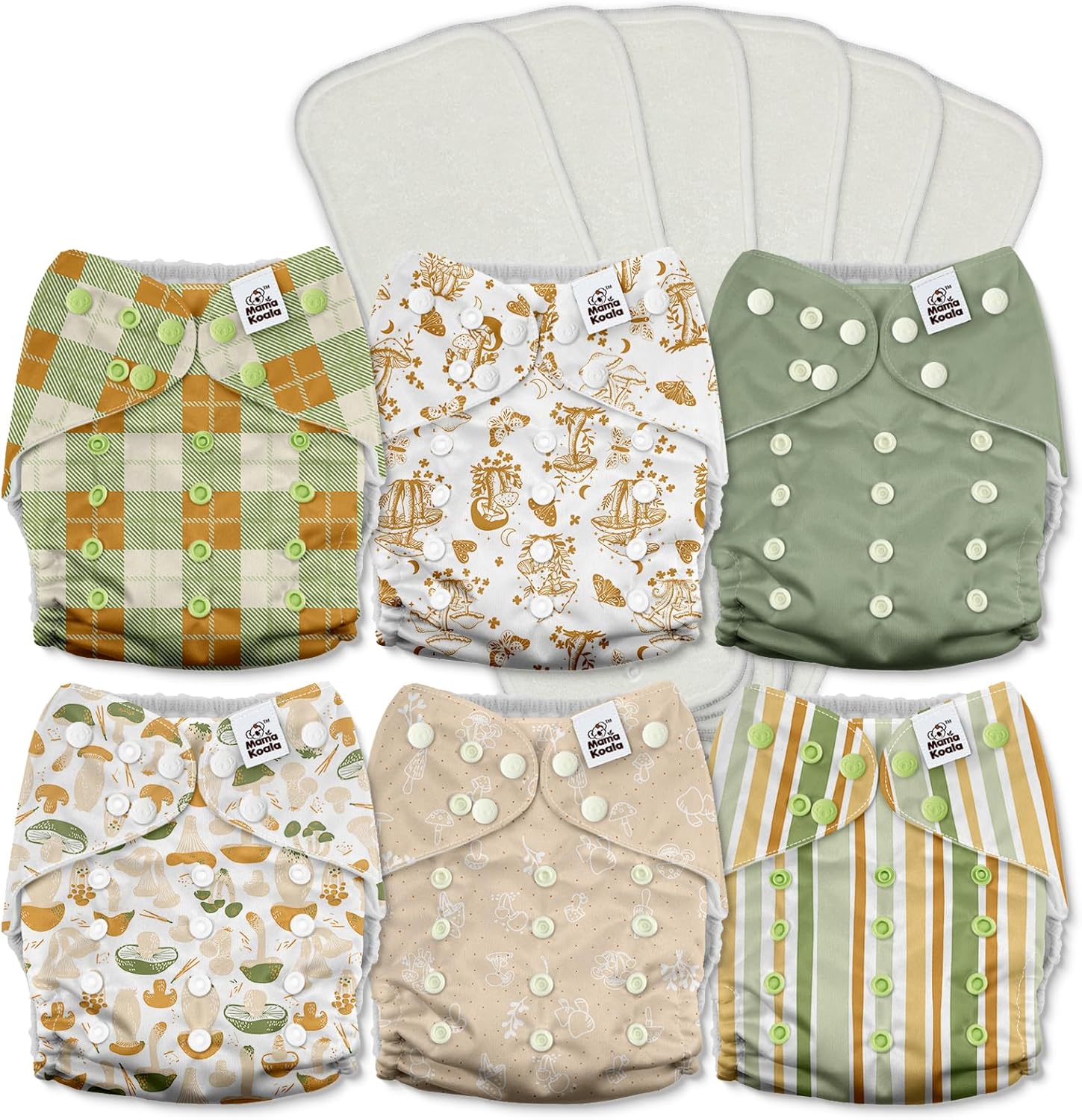 Mama Koala Pocket Cloth Diapers with 6 Inserts for Babies