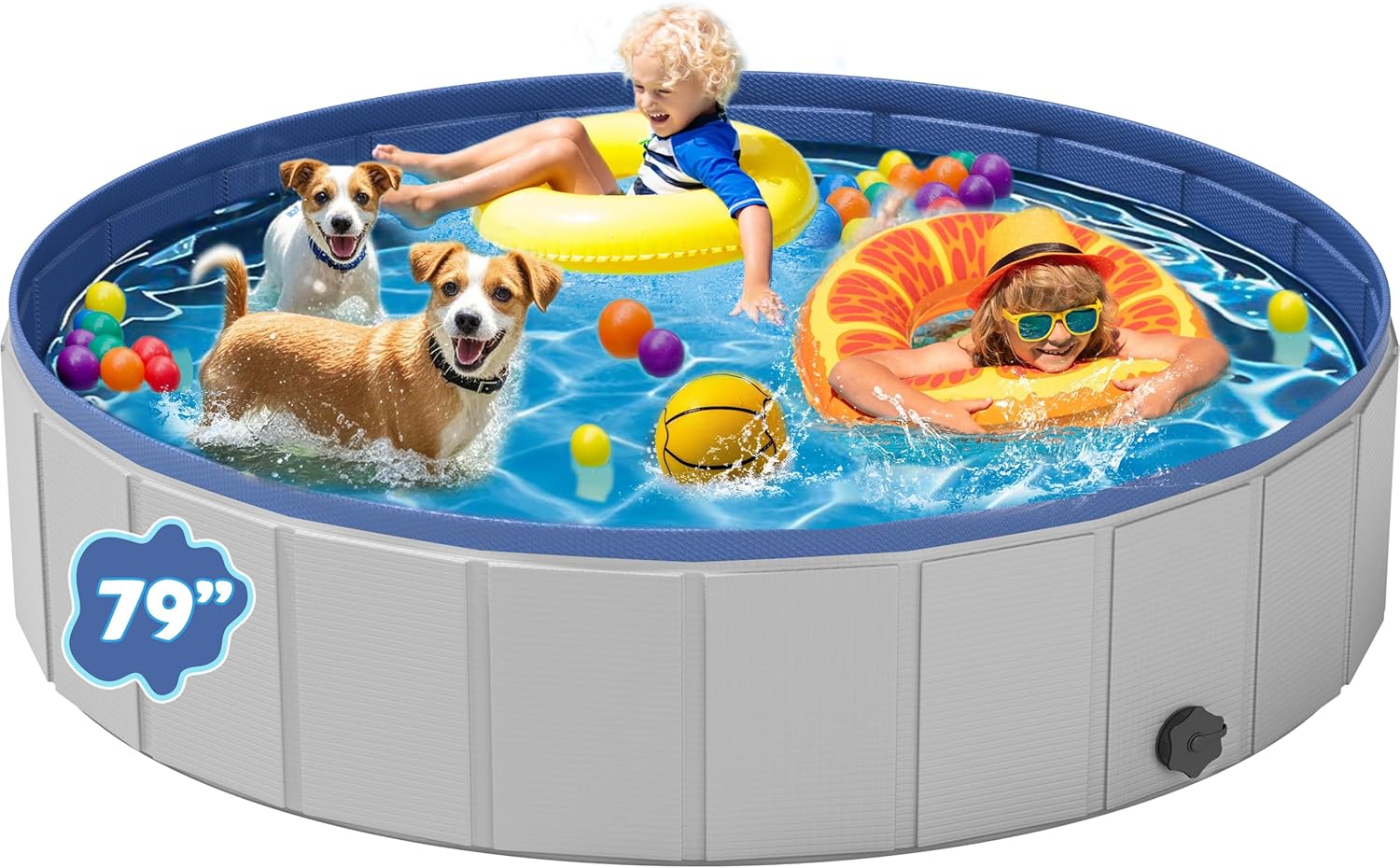 Dog Pool for Large Dogs - Foldable Plastic Pool for Summer Fun