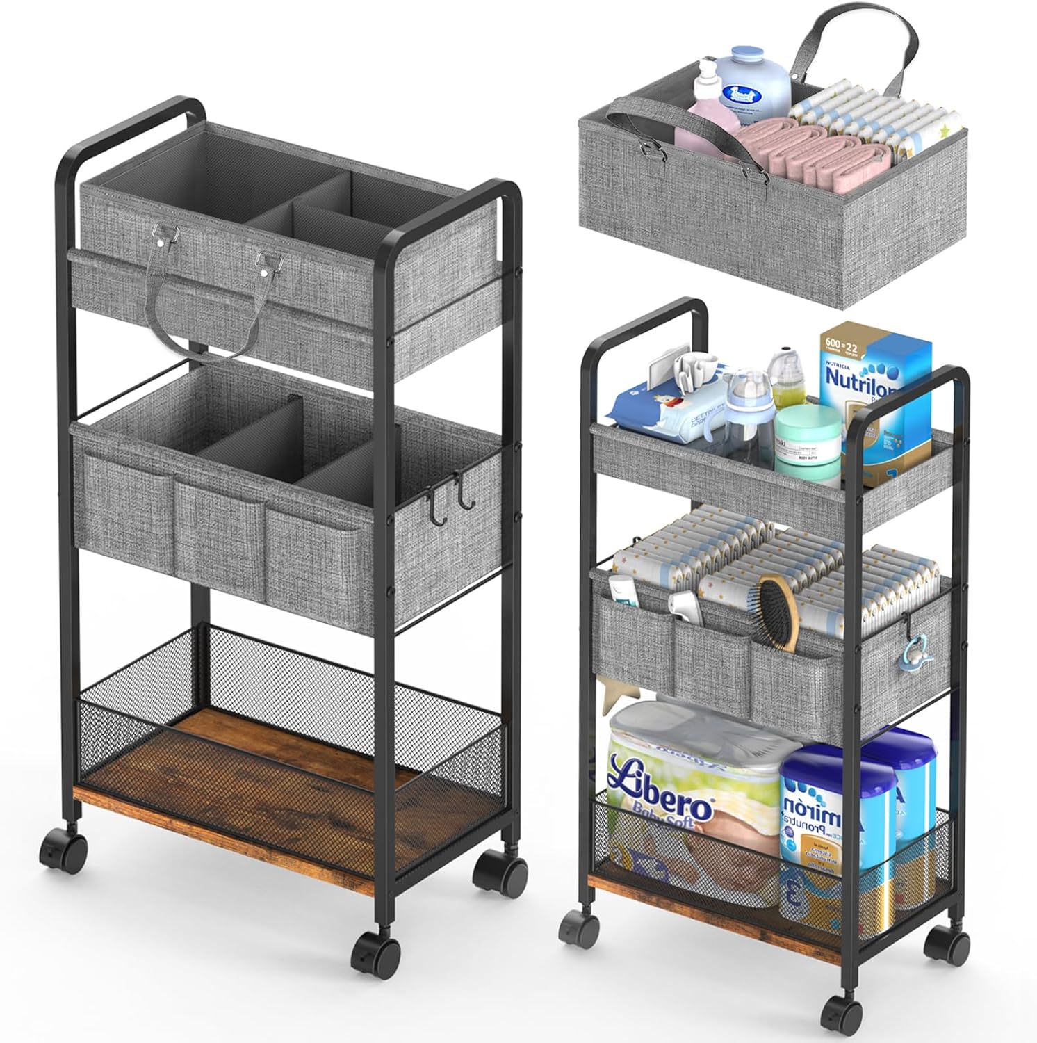 2In1 Baby Diaper Caddy Organizer Cart for Nursery Essentials