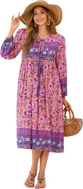R.Vivimos Women's Bohemian V Neck Tassel Midi Dress - Flowy Comfort