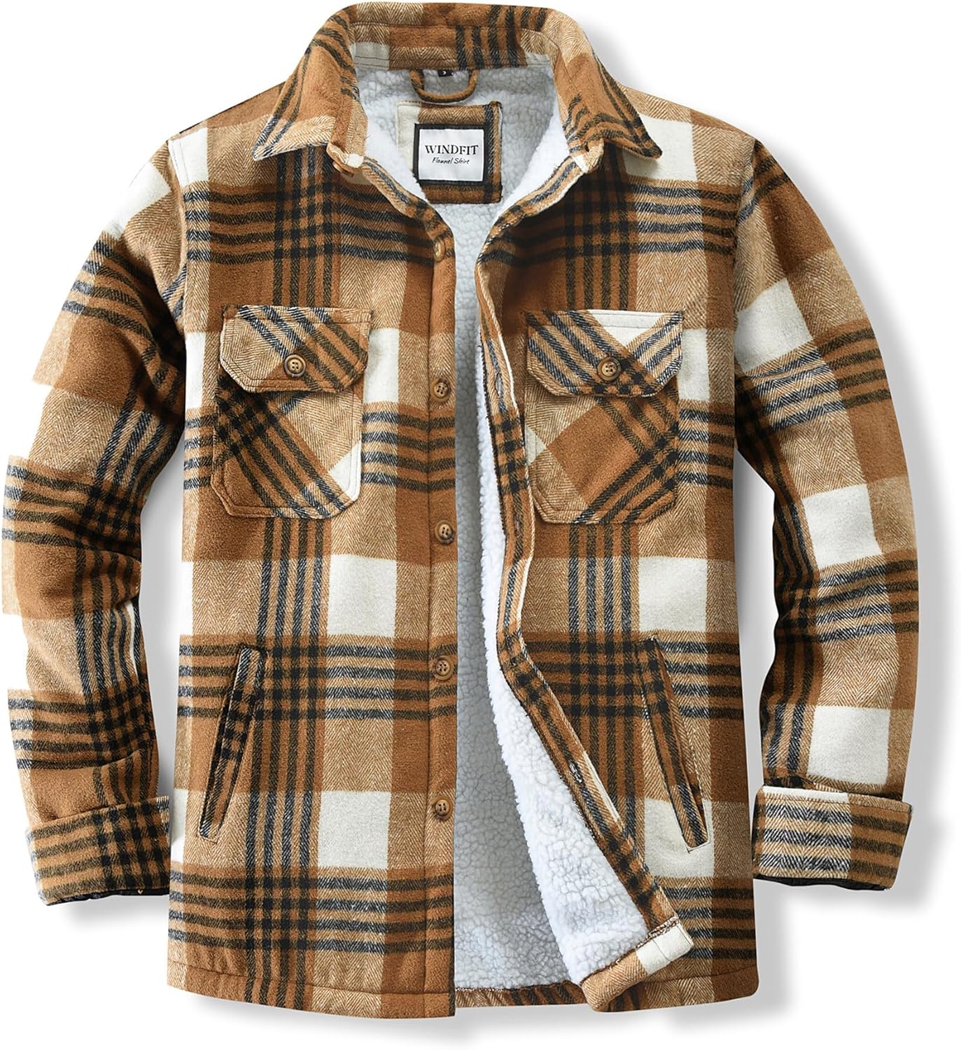 Men's Cotton Sherpa Lined Flannel Shirt Jacket for Cold Weather
