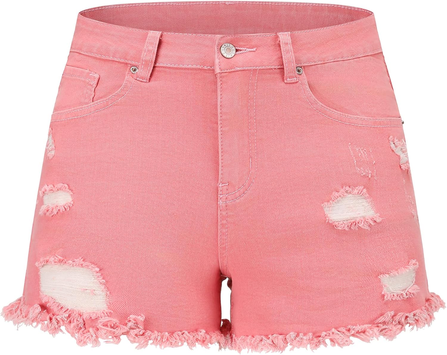Mid Rise Ripped Stretchy Jeans Shorts for Women - Casual Denim