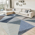 Washable Modern Area Rug 5x7 - Geometric Blue Rug for Living Room