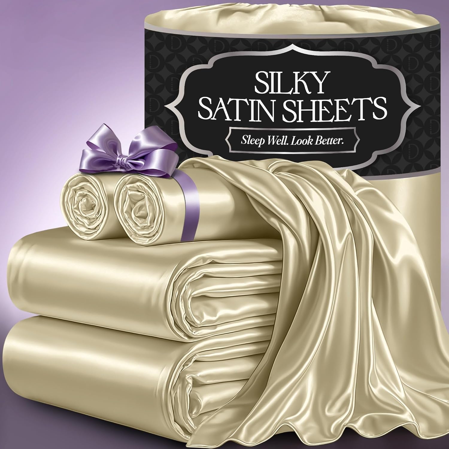 DECOLURE Satin Bed Sheets - Luxury Silky Queen Size Set