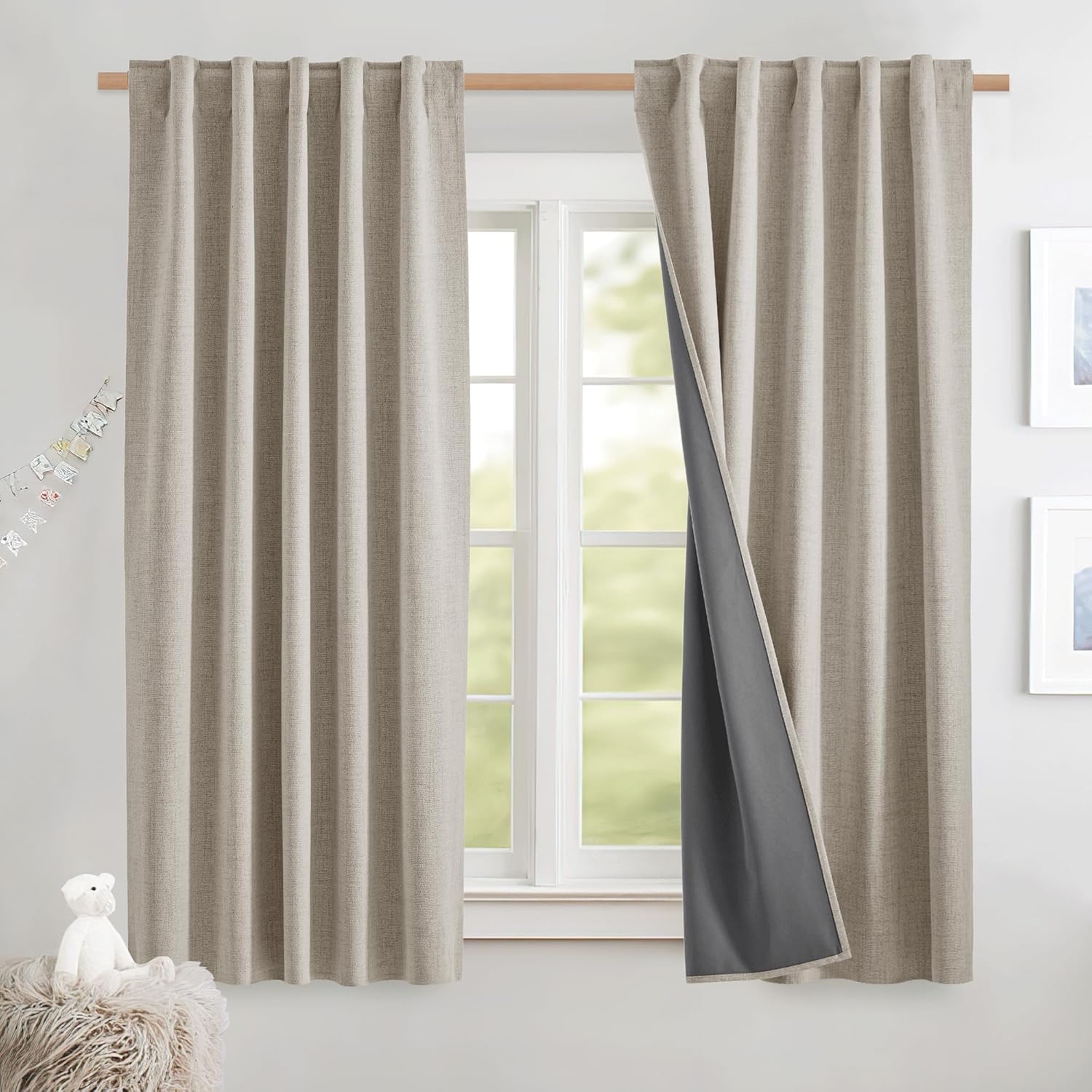 NICETOWN Natural Thick Linen Blend Blackout Curtains for Home