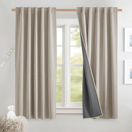 NICETOWN Natural Thick Linen Blend Blackout Curtains for Home