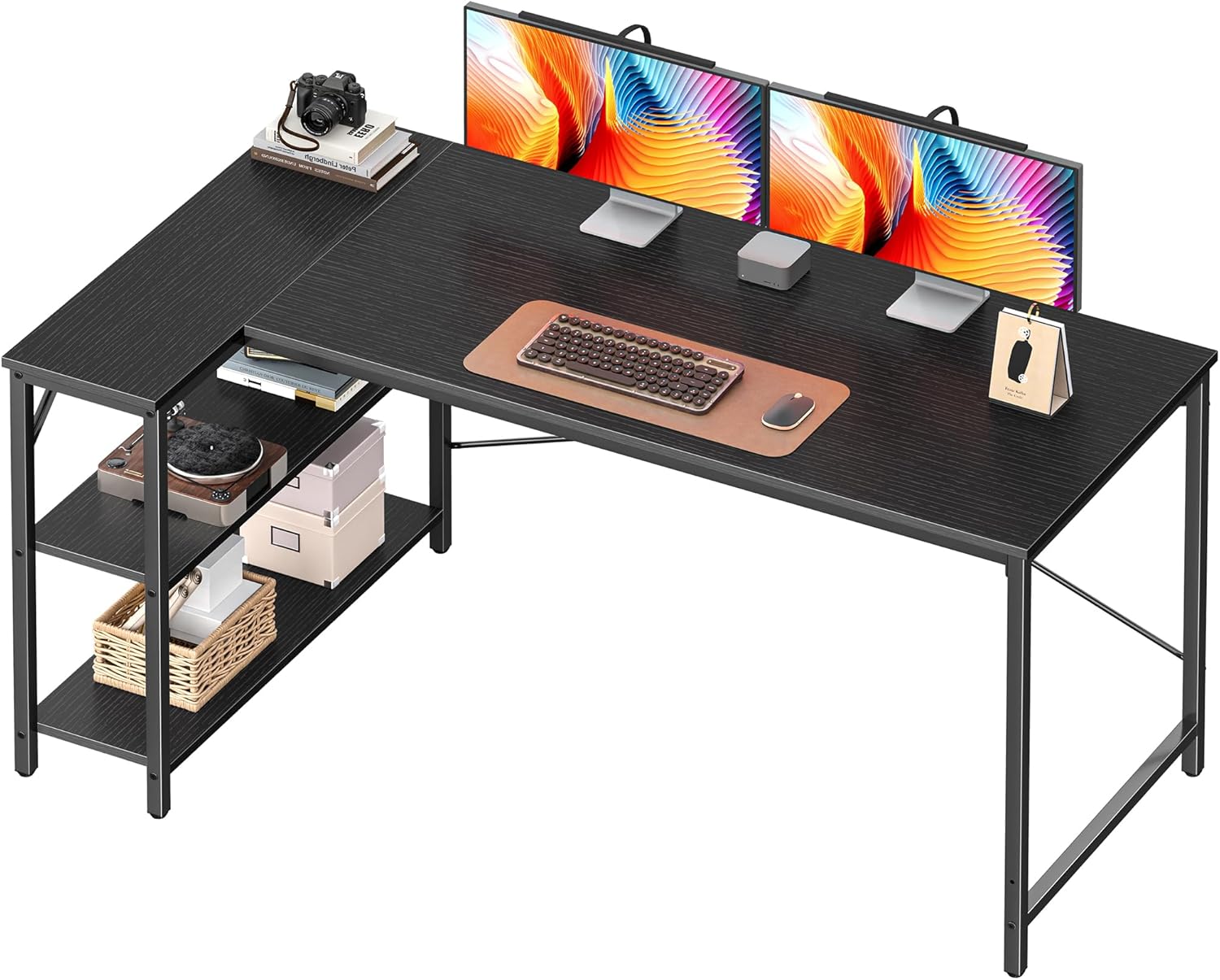 L Shaped Desk with Reversible Shelves for Home Office Setup