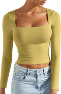 Women Square Neck Long Sleeve Top - Double Lined Soft Fit