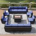 LayinSun 15 Piece Patio Furniture Set with Fire Pit Table - Outdoor PE