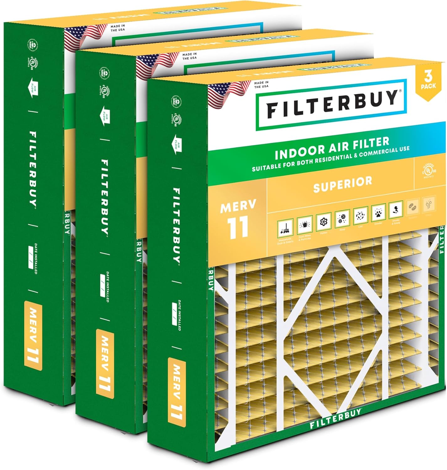 Filterbuy 24x25x5 Air Filter MERV 11 for Pet & Allergy Defense