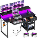 AODK 48 Gaming Desk: LED Lights, Power Outlet & Storage