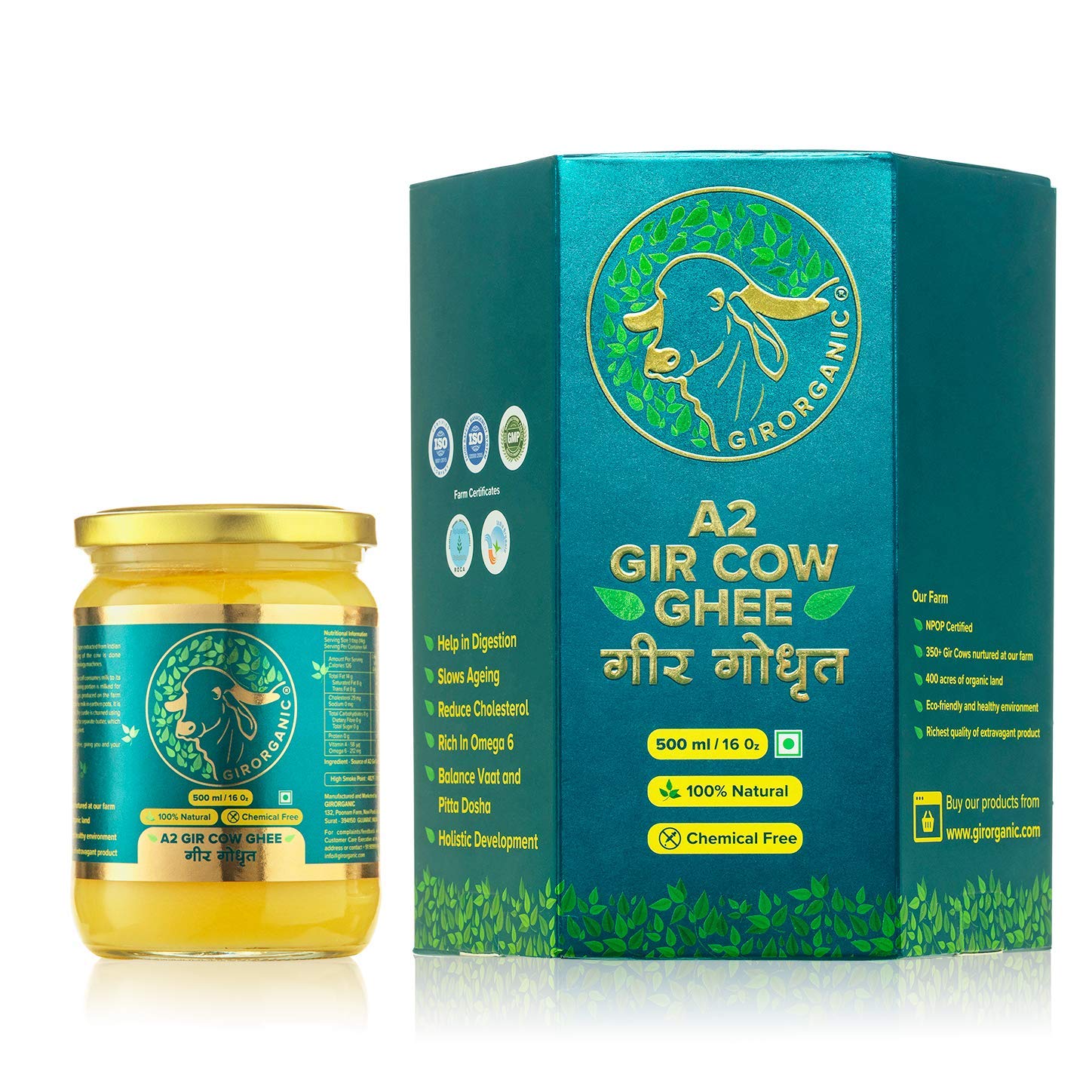 GirOrganic Grass Fed A2 Ghee - Premium Clarified Butter 16 Oz