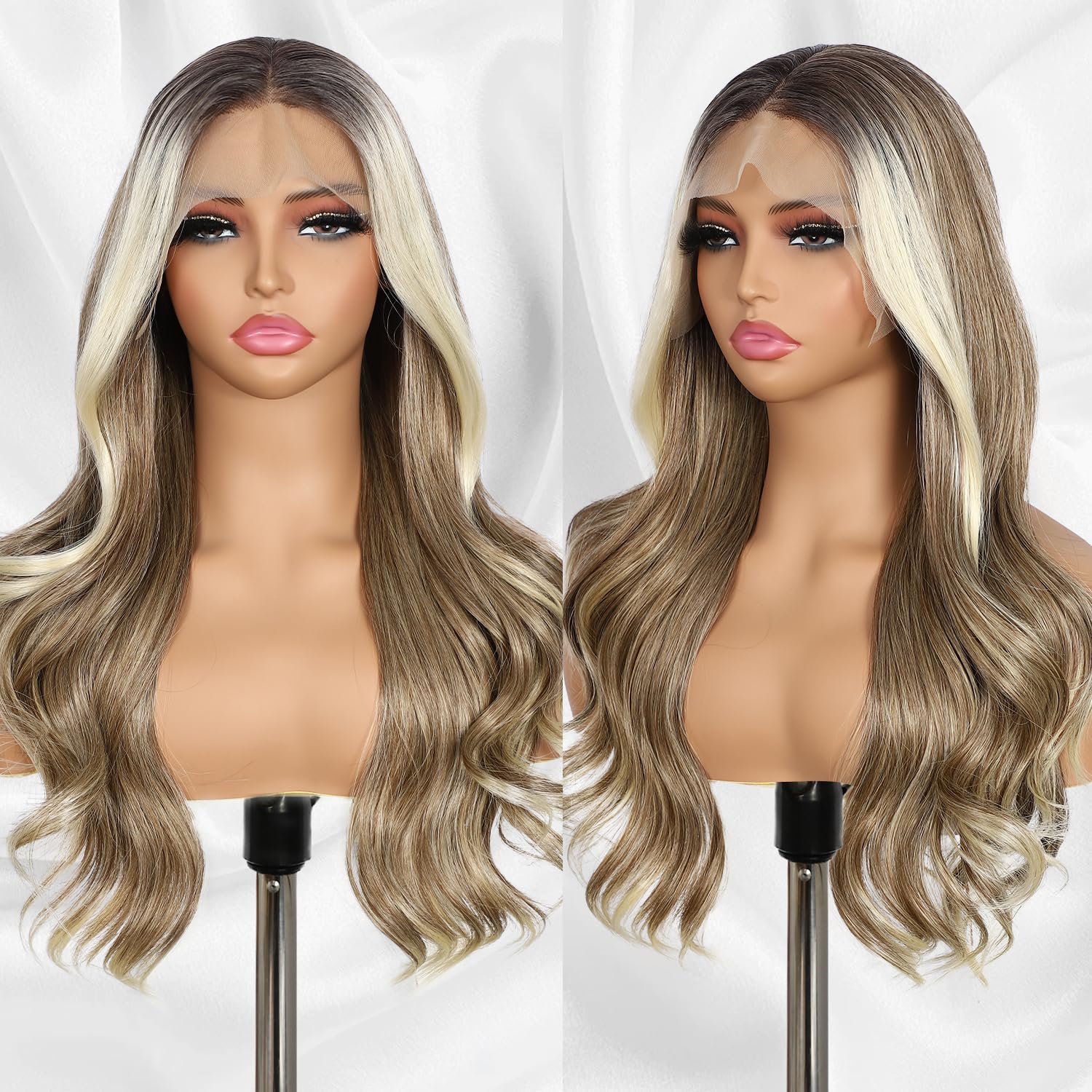 Ash Blonde Lace Front Wig for Women - 22 Inch Body Wave Style