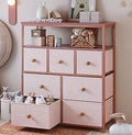 Pink Dresser for Bedroom with 7 Drawers and Shelves - Chic Storage