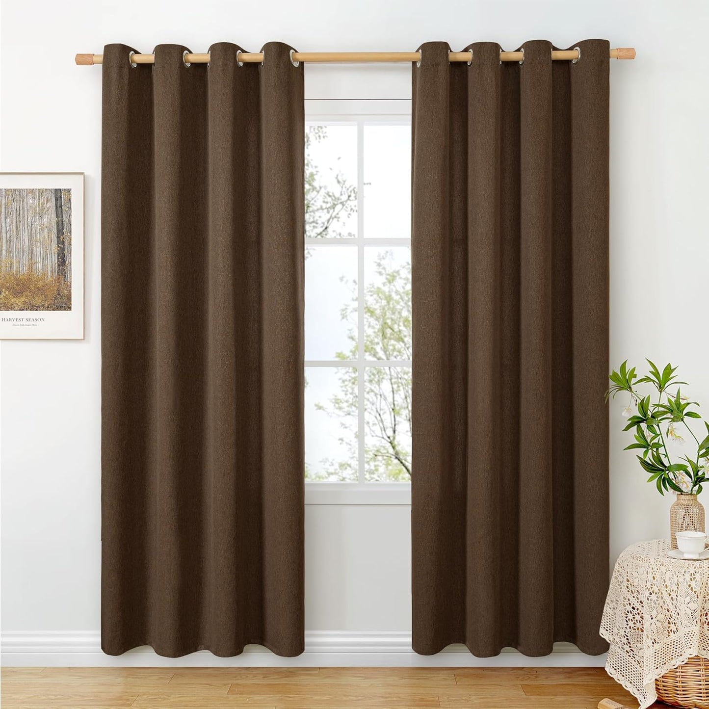 BGment Brown Linen Curtains for Living Room, 80 Inch Length