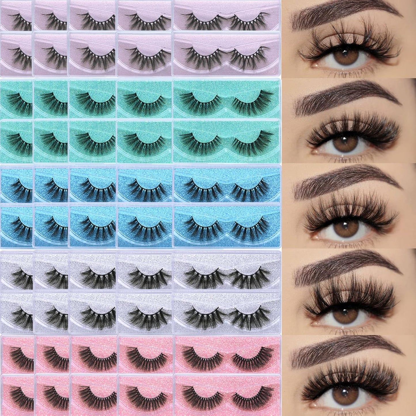 Bulk 50 Pairs of Fluffy Faux Mink Strip Eyelashes for All Occasions