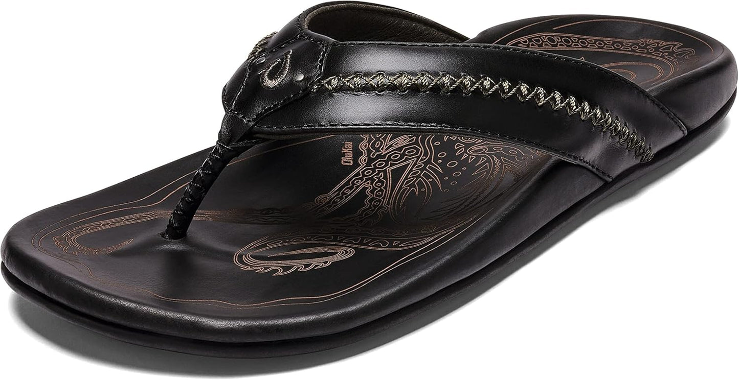 OLUKAI Mea Ola Men's Leather Beach Sandals for Comfort & Style