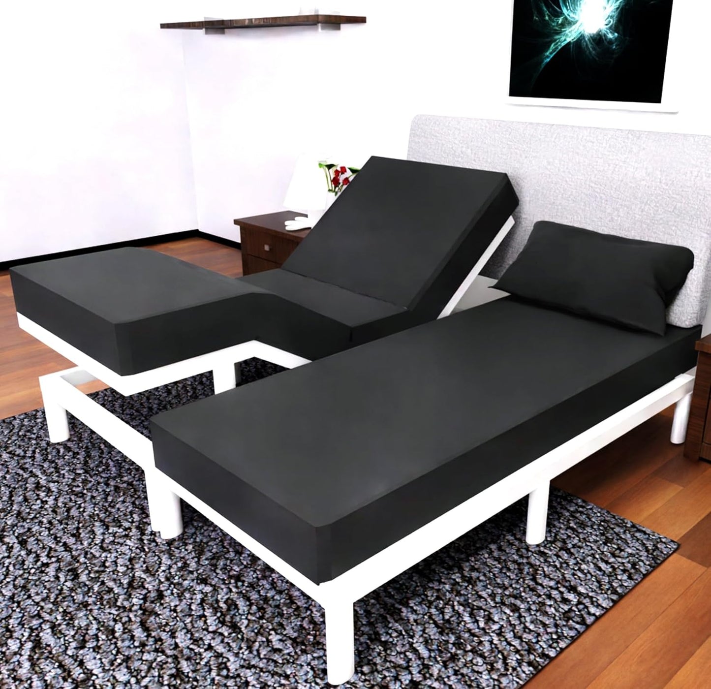 Split King Sheets Set - 5Pc Set for Adjustable Beds in Black