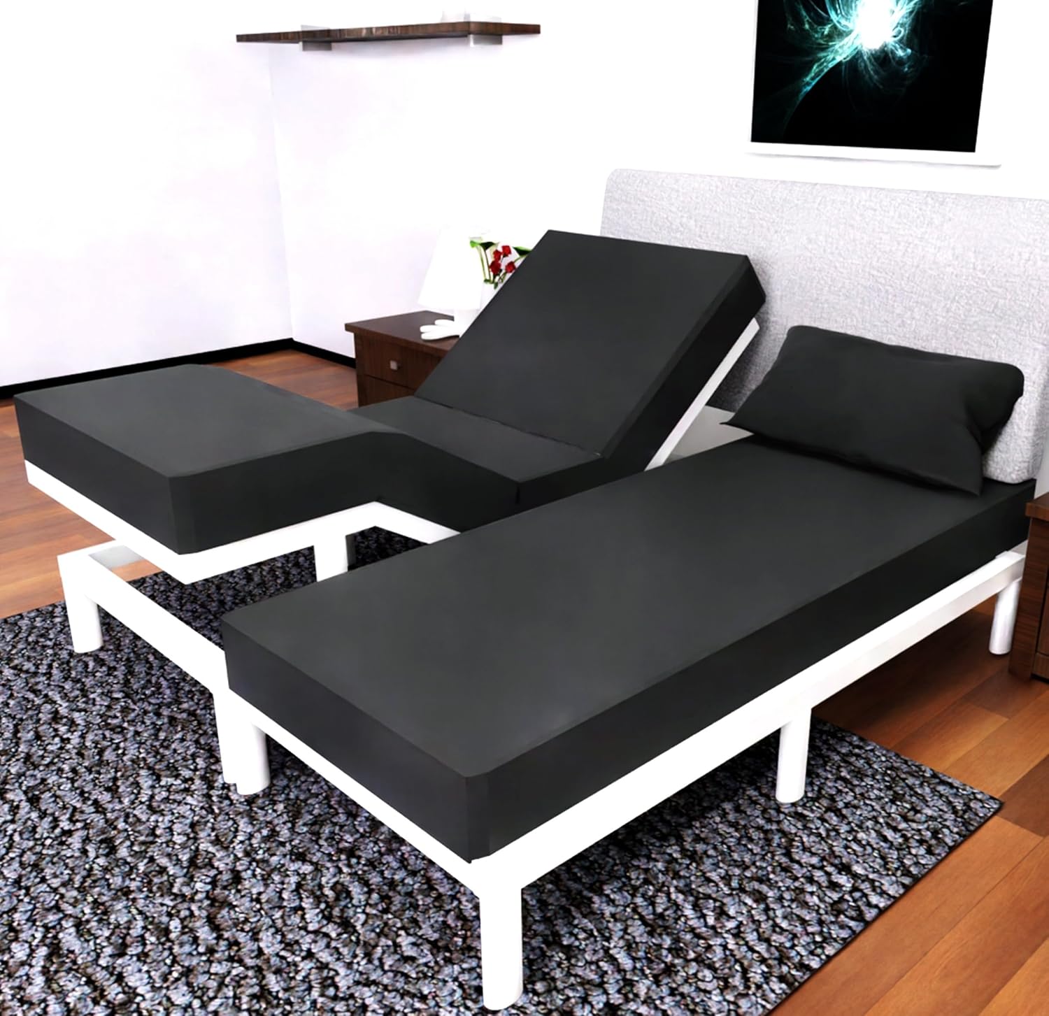 Split King Sheets Set - 5Pc Set for Adjustable Beds in Black