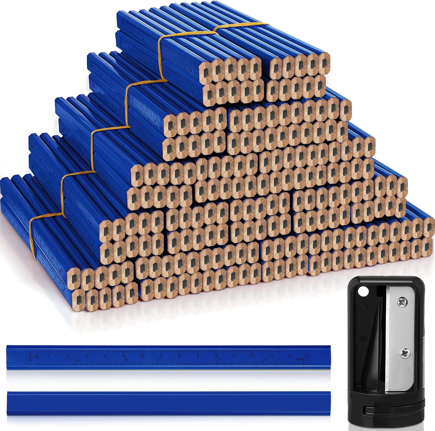 200 Pcs Flat Construction Pencils with Ruler and Sharpener