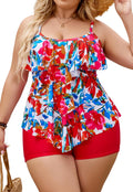 Plus Size Tankini Swimsuit Two Piece with Ruffled Flounce - Tummy