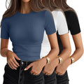 Women's Ribbed Cotton Crewneck 3-Pack Tees - Slim Fit Casual