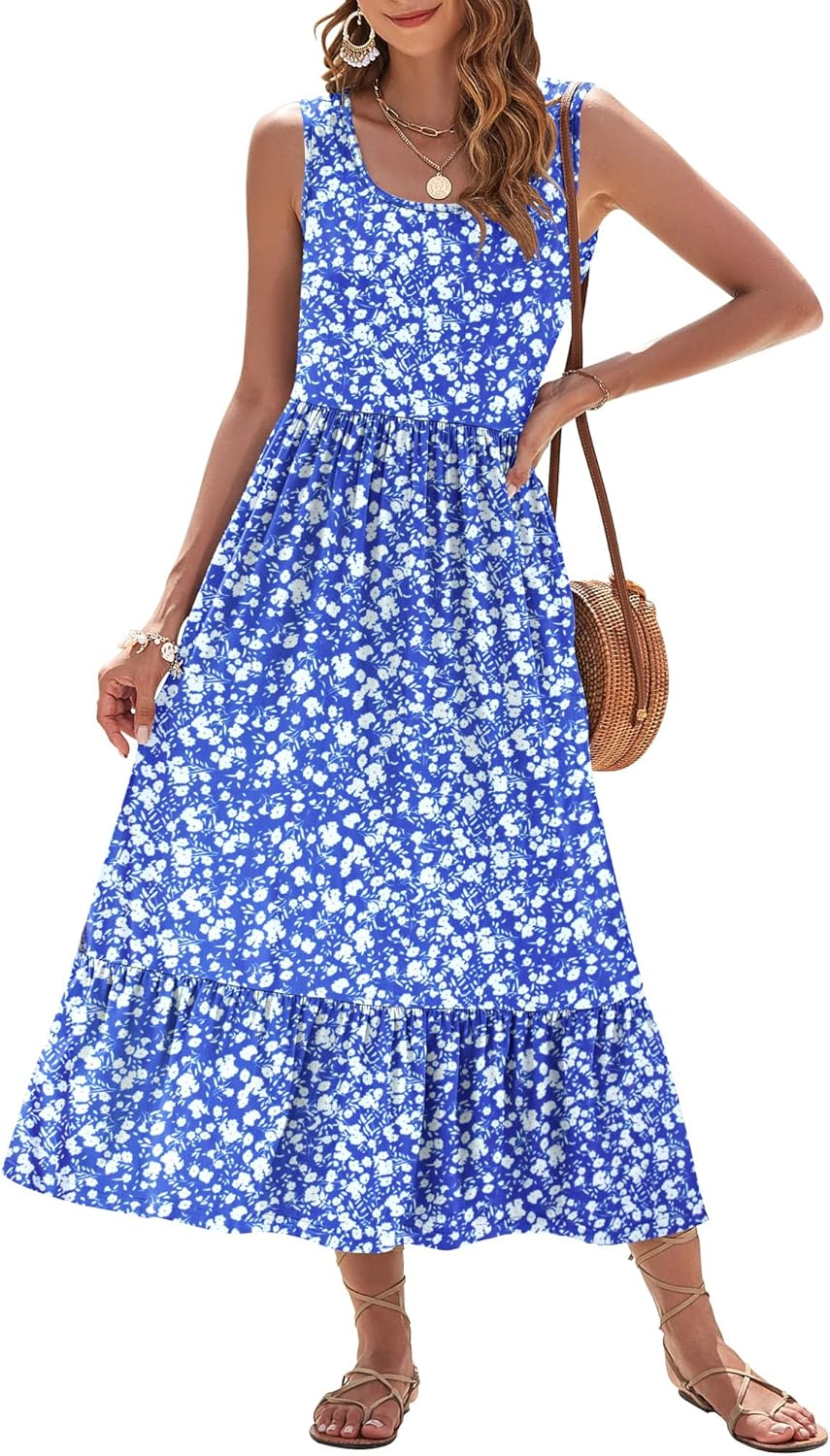 AUSELILY Womens Summer Dresses 2025 Casual Maxi Dress with Pockets