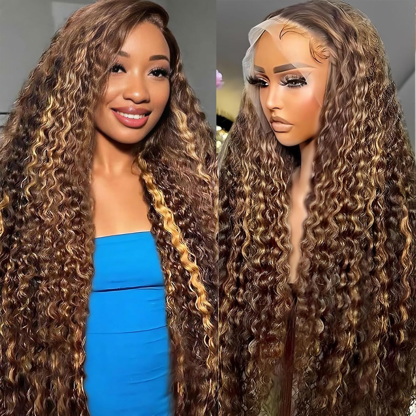 28 Inch Highlight Ombre Deep Wave Lace Front Wig for Women