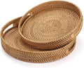 Rattan Round Serving Tray Set - Hand Woven Trays for Serving & Display