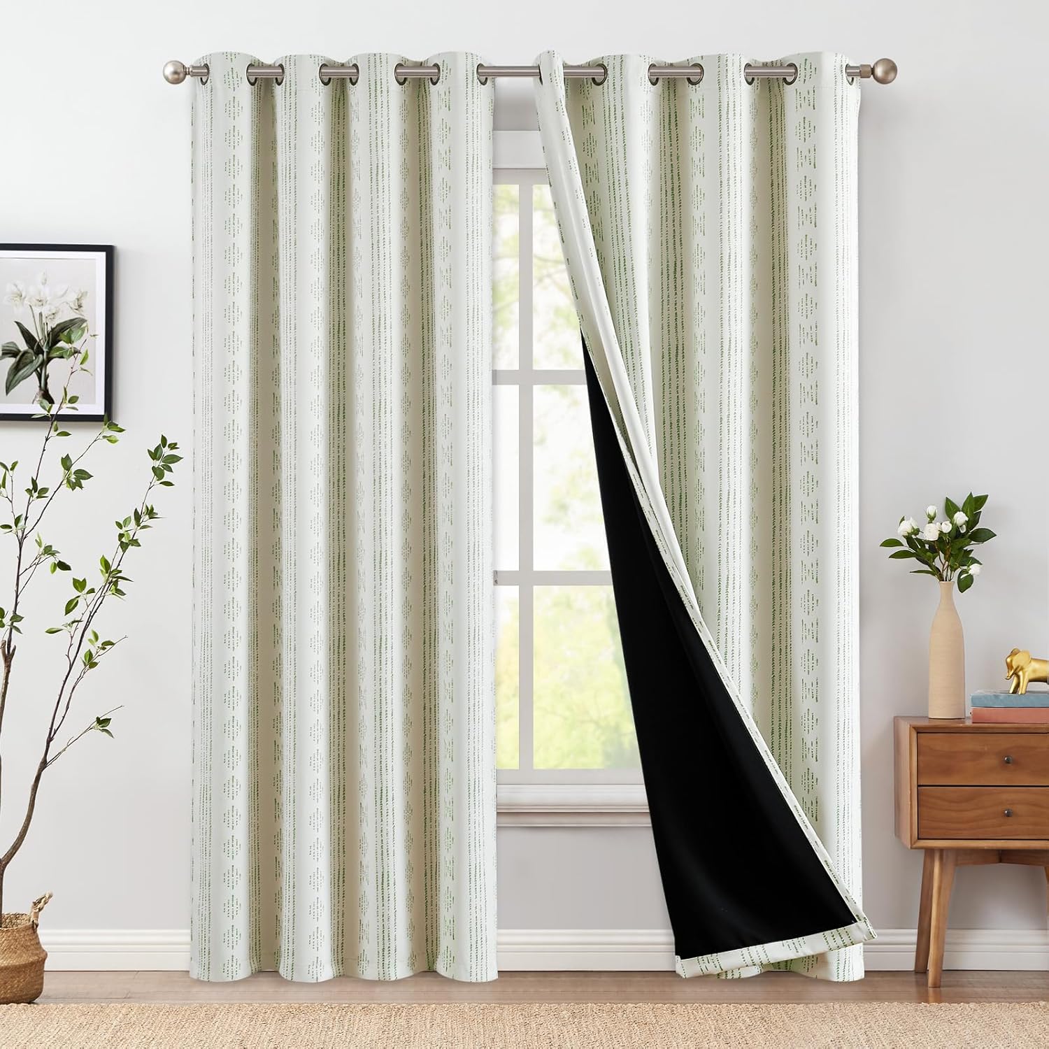 Blackout Boho Curtains for Bedroom 108 Inch Length Sage Green