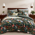 Queen Comforter Set Green Floral Bedding - 7 Piece Queen Bed in a Bag