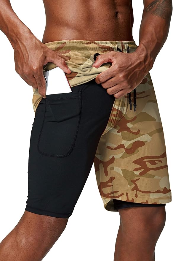 Pinkbomb Men's 2 in 1 Running Shorts for Gym and Workouts