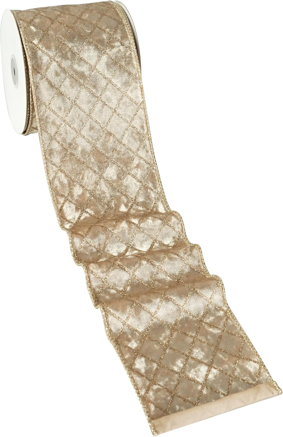 MAYREEL 4 Inch Champagne Gold Velvet Wired Ribbon for Decor