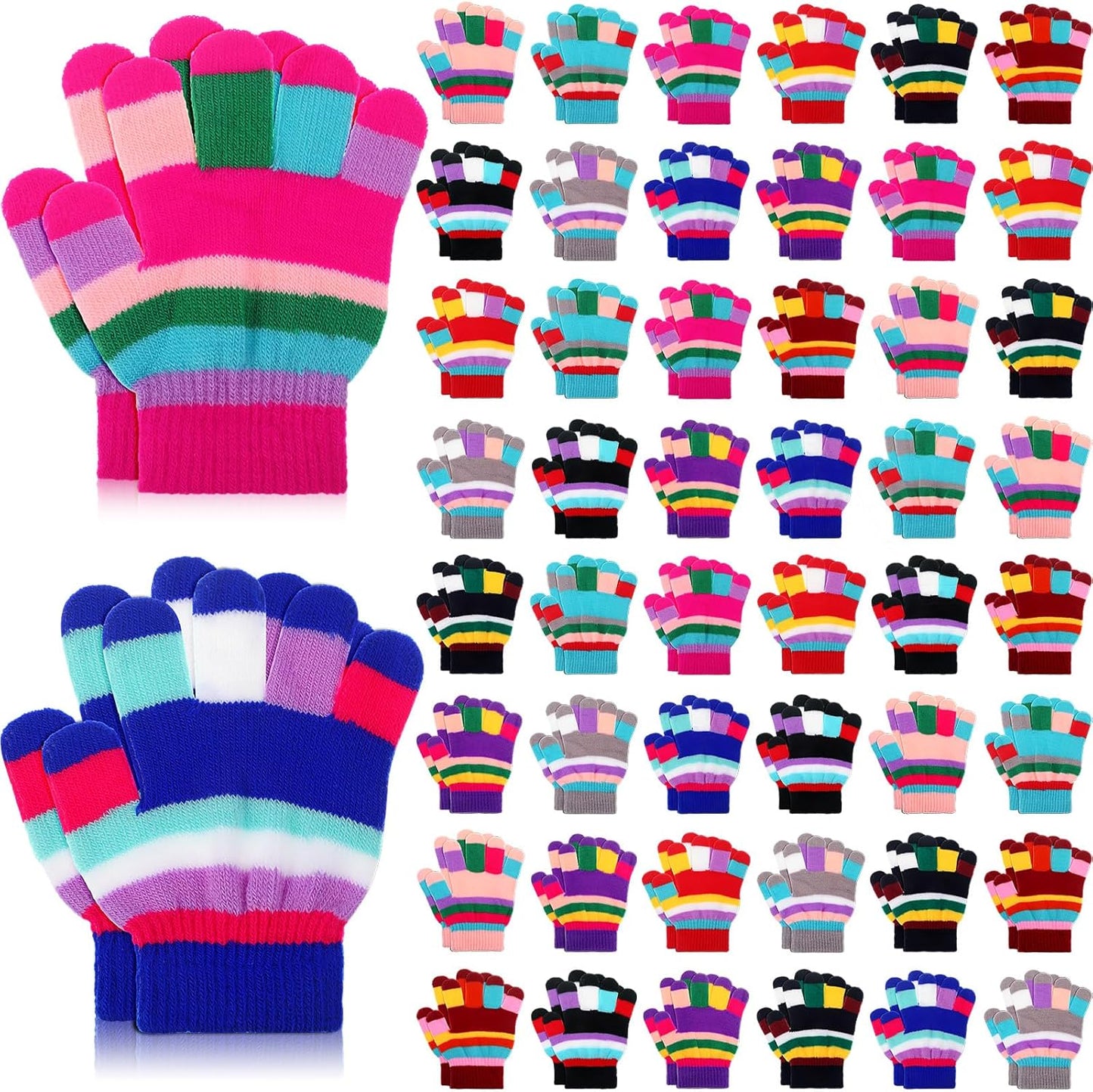Kids Winter Gloves Bulk - 50 Pairs Stretchy Full Finger Knitted