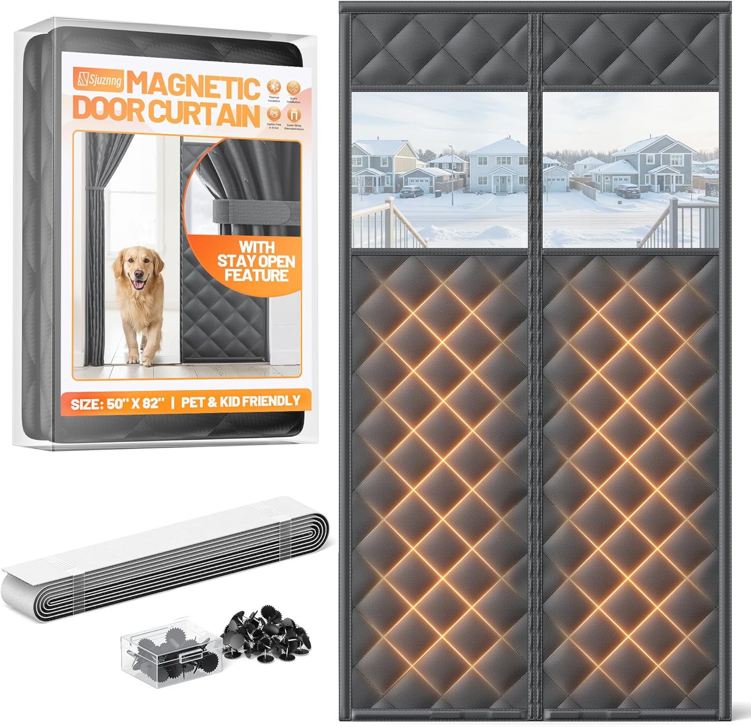 Magnetic Insulated Door Curtain for 48x80 Doors - Black
