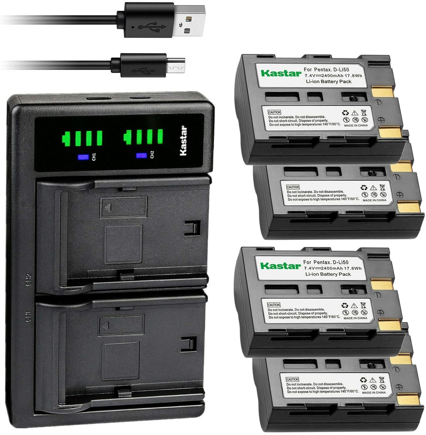 Kastar NP-400 Battery 4-Pack with USB Charger for Konica Minolta
