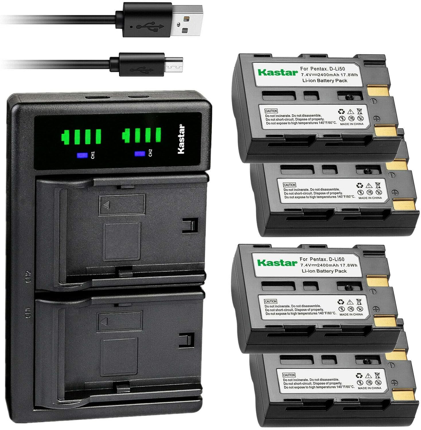 Kastar NP-400 Battery 4-Pack with USB Charger for Konica Minolta