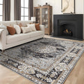 5x7 Washable Vintage Rug Black - Stain Resistant, Low-Pile Area Rug