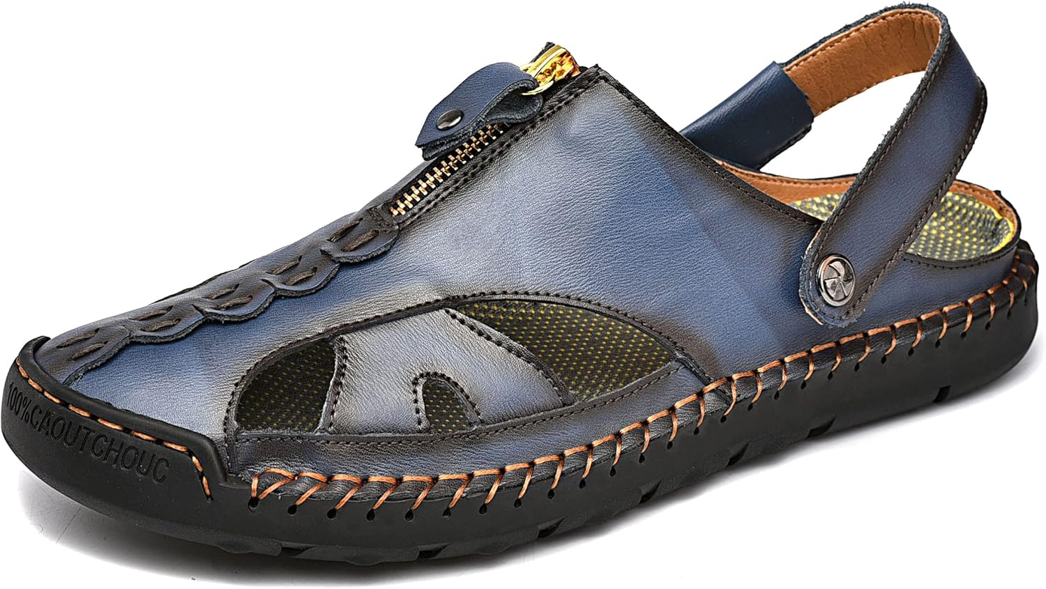 Mens Leather Closed Toe Sandals for Outdoor Summer Comfort