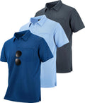3 Pack Polo Shirts for Men with Pocket - Moisture Wicking Short Sleeve