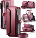 Wine Red Crossbody Wallet Case for Samsung Galaxy Z Fold 3 - RFID Safe