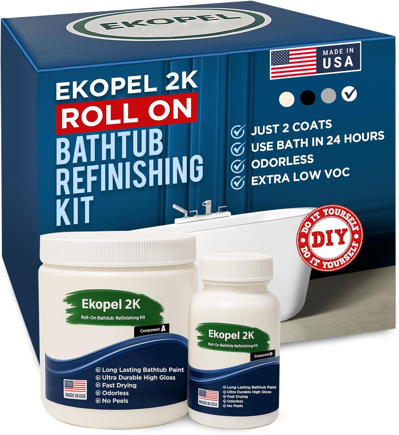Ekopel Bathtub Touch Up Kit - Odorless Durable Bright White Gloss