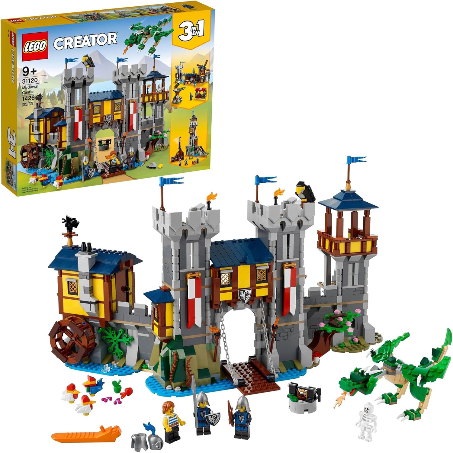 LEGO Creator 3 in 1 Medieval Castle Toy with Dragon and Minifigures